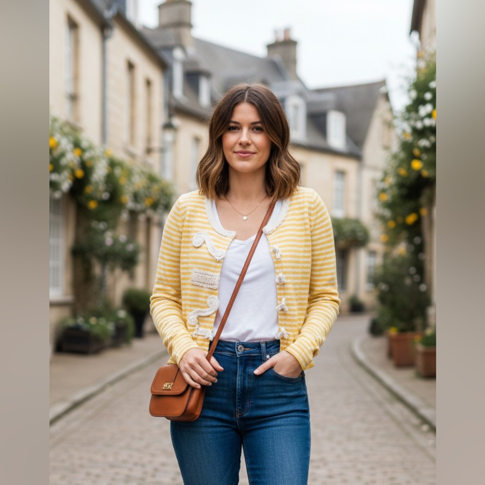 Anthropologie | {Sparrow} Yellow and White Striped Cardigan